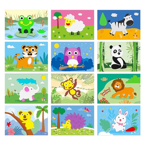 Pegatinas de rompecabezas de animales | Puzzle de espuma Animales - Juego de rompecabezas autoadhesivo de dibujos animados para juguetes de aprendizaje artesanales hechos a mano