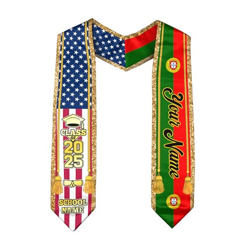 Portuguese Graduation Sash, Custom Portuguese American Flag Graduation Sash 2025, Portugal Graduation Stole 1