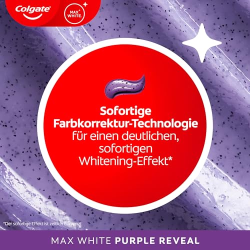 Colgate Max White Charcoal Zahnpasta 4x75ml - entfernt bis zu 100% der oberflächlichen Verfärbungen, stellt das natürliche Weiß der Zähne wieder her, sanft zum Zahnschmelz