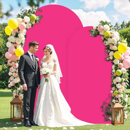 Image of FOTSHARER Hot Pink Arch Covers 7.2 and 6ft Pink Arch Covers Stretchy Backdrop Set of 2 Chiara Arched Backdrop Covers Spandex Wedding Arches Stand Cover for Birthday Party Graduation Banquet Decor