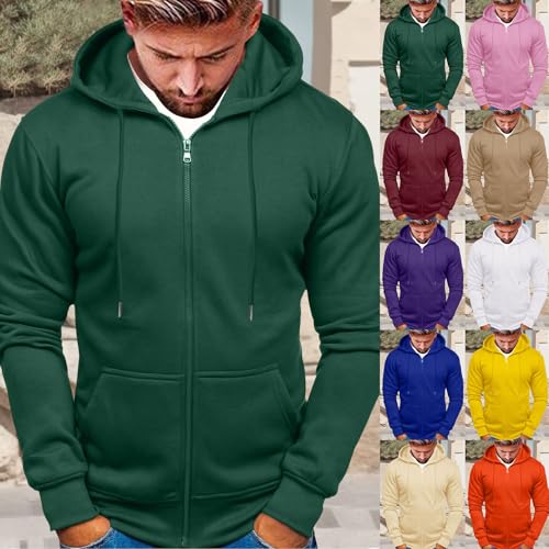 Mens Zip Up Hoodie Lightweight Sweatshirts Long Sleeve Jacket Solid Color Drawstring Casual Hoodies for Men with Pocket4