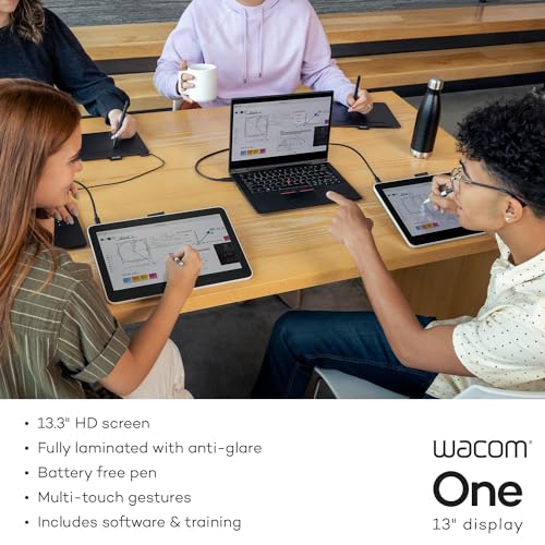 Image of Wacom One 13 Touch, Drawing Tablet with Full HD Laminated Touchscreen & Pen | Small pen display with touch for beginners and students learning digital art, animation & design on Windows, Mac & Chromebook