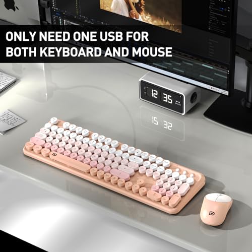 Image of Wireless Keyboard and Mouse Combo,Cute Round Keys,for Long Nail,Orange Pink | Aesthetic Bubble Keys,Retro Typewriter Style,Clicky Sound,2.4GHz USB Receiver,Full-Size with Number Pad for PC Laptop Desktop