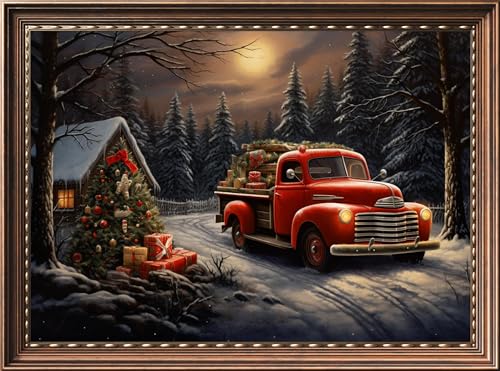 Image of Leczany Cross Stitch Stamped Kit for Beginner - Christmas Truck | DIY Embroidery Starter Patterns Craft Kit Needlepoint for Adults | 11CT, 3 Strands | 18.1x13 inches