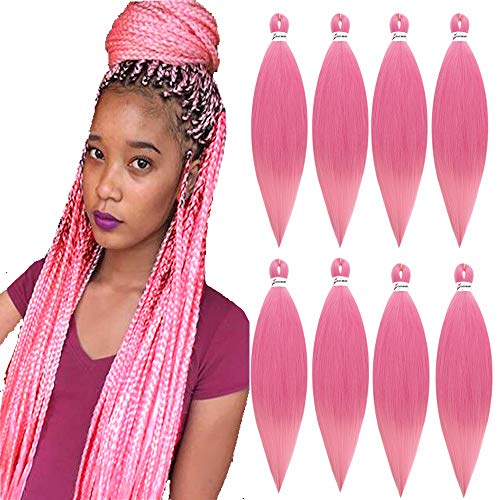 SHUOHAN 8 Packs 26 Inch Pre-stretched Braiding Hair Extensions Pink Yaki Texture Professional Crochet Braids Hair Hot Water Setting Synthetic Hair for Twist Braids