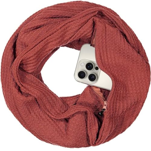 Warmin-Up Pocket Scarf - Lightweight Knot Travel Scarves, Infinity Scarves with Zipper Pockets