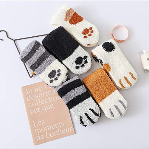 Preisvergleich Produktbild Alecony 5 Paar Damen Wärme Wintersocken,Kuschelsocken Flauschige Haushalt Niedliche Katzenpfoten-Print Socken,Warme flauschig Wintersocken,Weihnachtssocken,Fuzzy Haussocken für Mädchen Frauen (Grau)