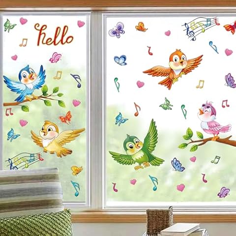 Anti-Collision Window Clings Singing Birds Window Clings Double Sided Window Clings for Glass Windows Butterfly Window Stickers for Spring Decorations Window Clings Removable- 8Sheets Cover