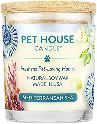 One Fur All 100% Pure Soy Wax Candle, 20 Fragrances – Pet Odor Eliminator, As much as 60 Hours Burn Time, Non-toxic, Eco-Pleasant Reusable Glass Jar Scented Candles – Pet Home Candle, Mediterranean Sea
