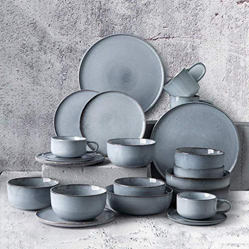 KHYTEBV Elegante vajilla de cerámica, Juego de vajilla de cerámica de 28 Piezas, Platos, Cuencos y Tazas de Porcelana desgastada, Servicio Combinado de vajilla para 4 Personas