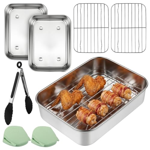 Airfryer Zubehör Set für Ninja 7 6L/ 9 5L/ 10 4L 6-tlg. Heißluftfritteuse Zubehör für AF500EU AF400EU AF451EU DZ400EU 2 x Auflaufformen & 2 x Grillroste aus Edelstahl 304 spülmaschinenfest