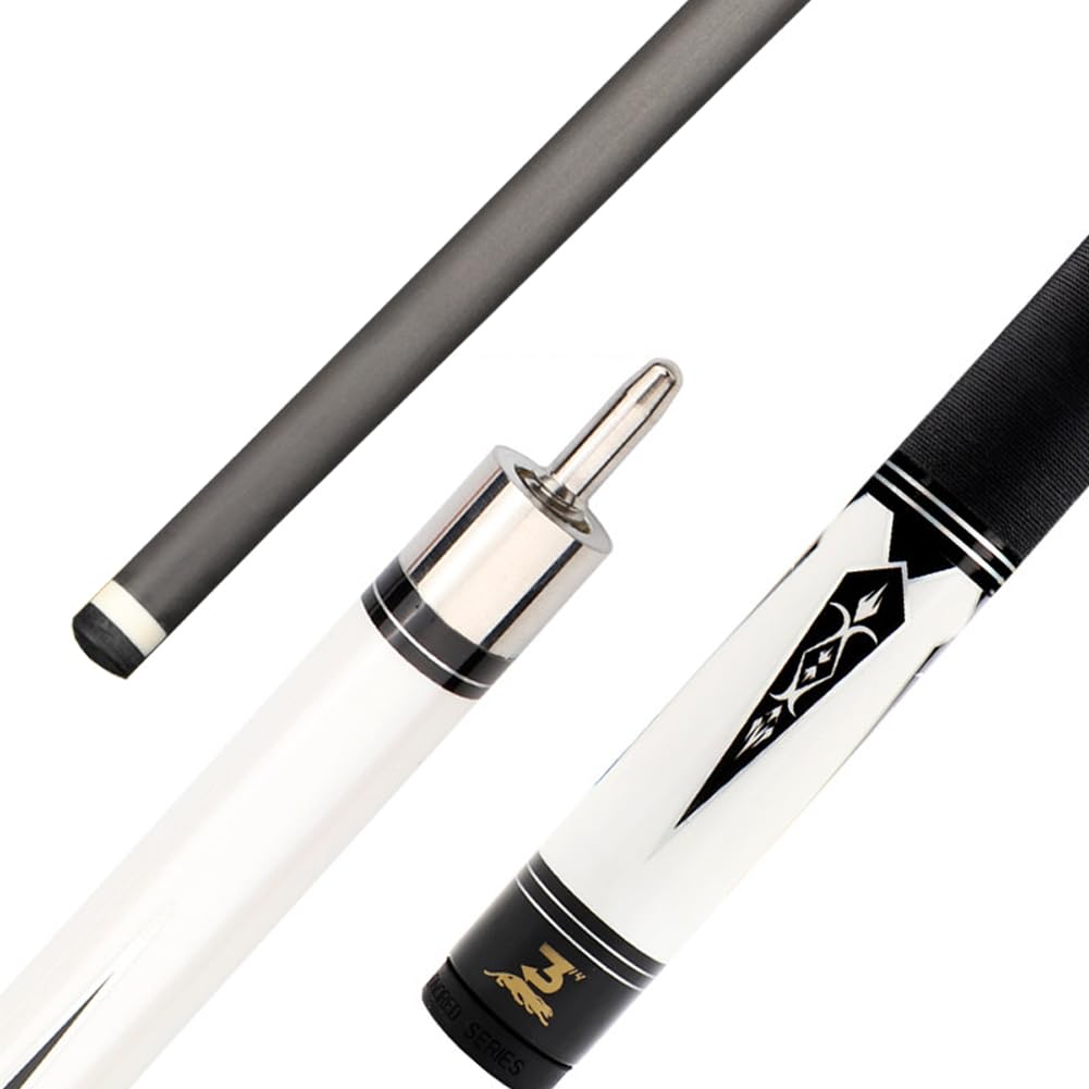 HTDRE Pool Cue Stick, Carbon Fibre 58 Inch 1/2 Joint Handmade 2 Piece American Professional Billiard Pool Cue with Anti-Slip Thread Wrapping, 19 19.5 20oz(Size:12.5MM,Color:White)