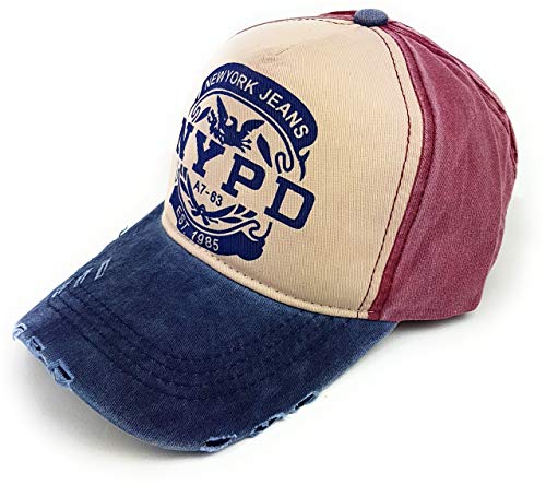 Feelinko Casquette rétro Trucker au look usé vintage avec motif NYPD - Protection solaire - Pour l'été - Pour homme - Multicolore - Taille Unique