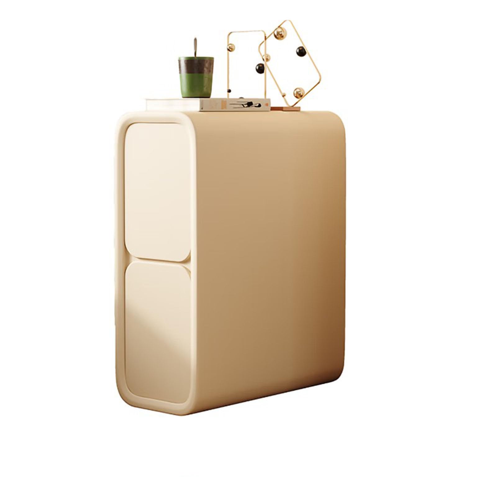 KoliynSolid Wood Bedside Table with Cream Air Small Ultra Narrow Seam 20Cm