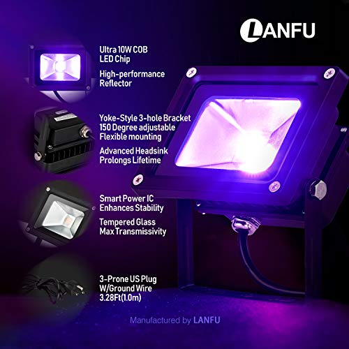 Lanfu 2 Pack 10W Led Black Light Blacklight For Fluorescent Neon Glow In The Dark High Power Led Flood Light Ip65 With Plug For Party Birthday,Bar,Party Supplies,Neon Glow,Aquarium,Night Club #TOP1