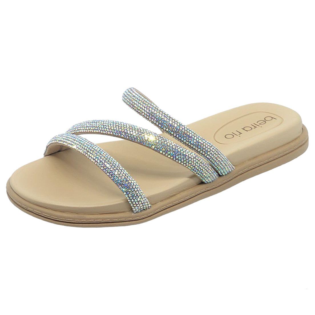 Chinelo Rasteirinha Beira Rio Feminino Tiras em Brilho Strass Glam