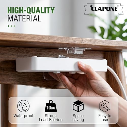 Image of Double-Sided Self Adhesive Male Female Wall Hooks for WiFi Router, Socket Box & Home Organization - Heavy Duty No Drill Transparent Sticker Wall Mount Hooks Bathroom, Kitchen & Office Use (20 Pack)