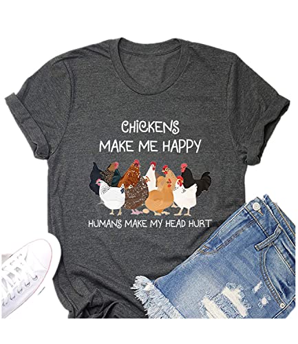 Women's Letter Print Short Sleeves Casual Tops Funny Chicken Graphic T-Shirt