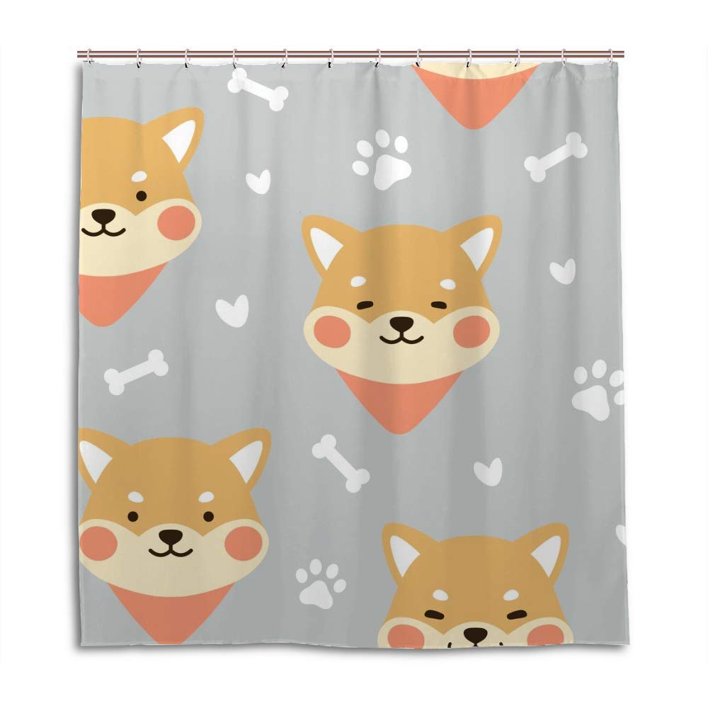 Rideau de douche en polyester CHEHONG à motif pattes de chien jaune et gris 183x183 cm