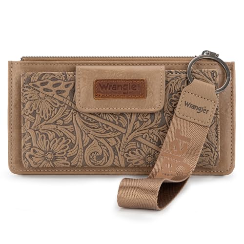 X Wrangler Wallet Women Wristlet Bifold Tooled Wallets Ladies Large Capacity Clutch Wallets with Zipper Coin Purse
