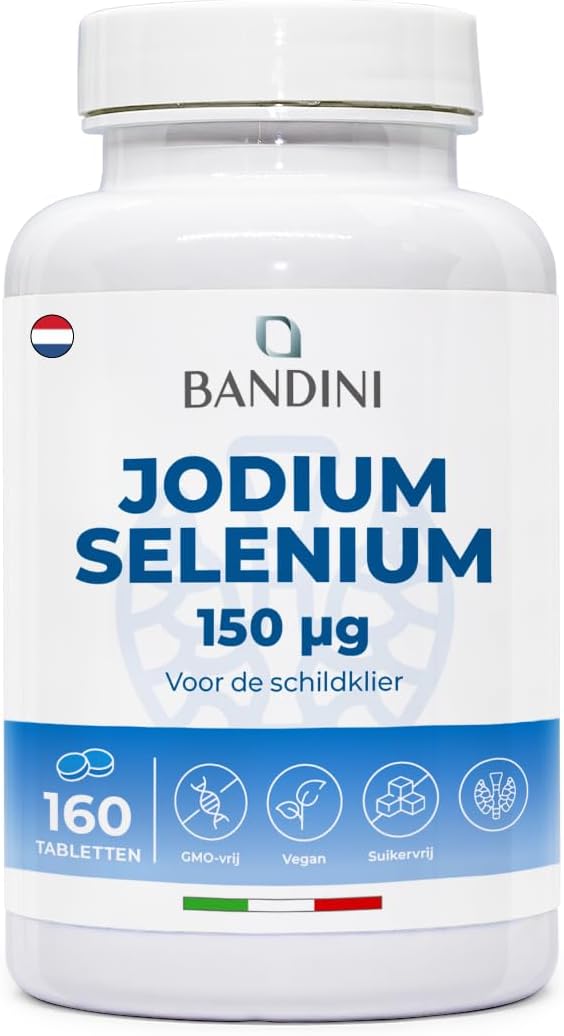 IODE 150 mcg + SELENIUM 100 mcg | 160 tabletten | Voedingssupplement Kaliumjodide KI + Selenium Methionine | Hoge Opname, Hoge Dosis, 100% Veganistisch, GMO-vrij | Bandini Pharma