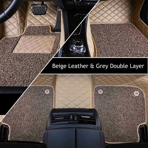 Image of 7D Premium Leatherette Car Foot Mat| Luxurious & Elegant Look | 100% Waterproof and Dust Proof | Custom Fitted 7D Car Floor Tray Mat for Tesla Model Y 2026 (Black with Biege)