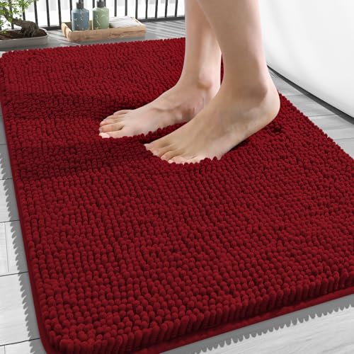 Image of OLANLY Bathroom Rugs 34x21, Extra Soft Absorbent Chenille Bath Rugs, Rubber Backing Quick Dry, Machine Washable Bath Mats for Bathroom Floor, Tub and Shower, Home Decor Accessories, Red