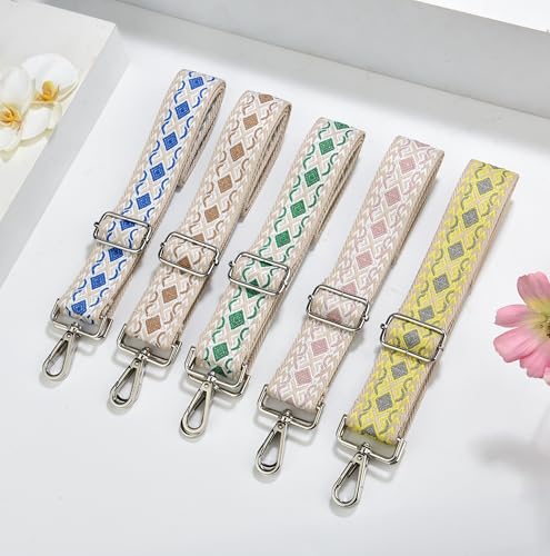 Image of Crossbody Straps for Purses Silver Hardware Purse Strap Wide Shoulder Strap Adjustable Replacement,Retro Jacquard Embroidery for Shoulder Bags, Canvas Tote Handbags