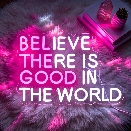 Image of Blieve There Is Good Neon Sign for Wall Decor Positive Light Up Sign Inspiration Led Signs for Room Party Home Motivational Wall Decor USB Powered