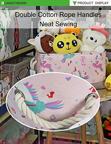 Image of Rectangular Storage Bin Collapse Canvas Fabric Cartoon Storage Basket with Handles for Organizing Home Kitchen Boys and Girls Toys Office Closet Shelf Baskets(Rec Pink Dancing Unicorn)