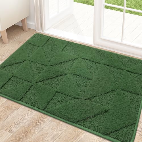 Image of OLANLY Door Mats Indoor, Non-Slip, Absorbent, Dirt Resist, Entrance Washable Mat, Low-Profile Inside Entry Doormat for Entryway (30x17 inches, Green)