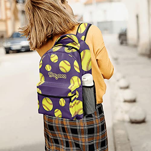 Ball Softball Baseball Purple Custom Name Backpack Waterproof Casual Daily Pack for Gift Hiking Camper Pack4