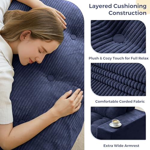 Image of MAXYOYO 79 inch Loveseat Sofa Couch for Small Spaces, Upholstered Boneless Cloud Couch for Apartment Bedroom, 2-Seater Love Seat Floor Modern Sofa with Pillows, No Assembly Required, Navy