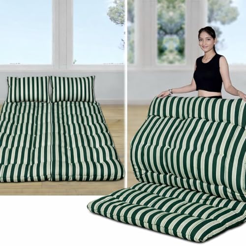 Image of Adim's Handmade Traditional Quilt Gadda Mattress, Green Lining,Queen 5.5x6 ft, Pure Cotton Fabric, Cotton Filled, Firm, Reversible Design, for Floor Sleeping and Bed Use