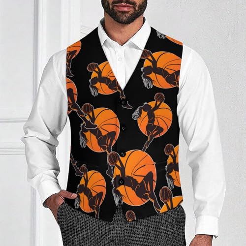 Basketball Girl Men's Suit Vests Business Formal Dress V-Neck Waistcoat Tops with 2 Pockets2