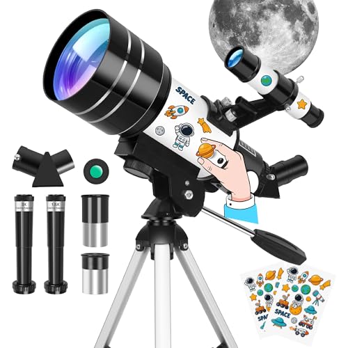 Télescope pour Astronomique Adultes&amp;Enfants Débutants, 15-150X, Télescopes Réfracteur 70/300mm avec Autocollants&amp;Trépied&amp;Filtre Lunaire, Télescope pour Enfants pour l’Observation terrestre et Lunaire