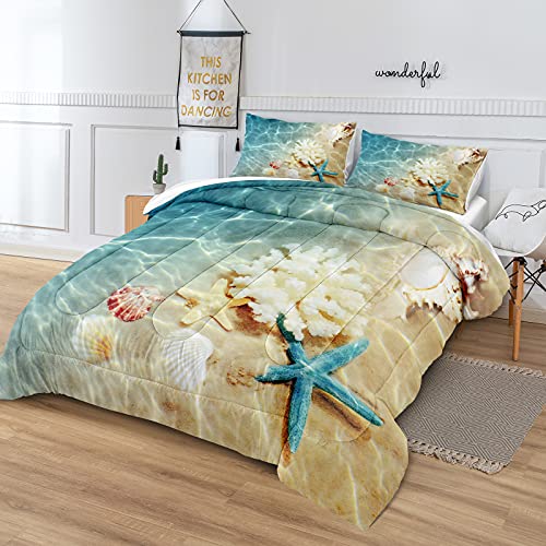 Bedbay Coastal Beach Comforter Set Queen Bedding Beach Theme Comforter Coastal Bedding Set Ocean Quilt Comforter Set Beach Decor Soft Microfiber Lightweigh Summer Quilt (Coastal,Queen) - Image 2