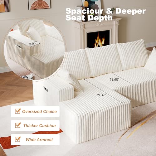 Image of 95 inch Modular Sectional Sofa - Memory Foam Sectional Couches with Deep Seat and Side Pockets，Modular Sofa Couches L-Shape Couch with Chaise, Boneless couches for living room(White, 95 inch+Left Chaise)