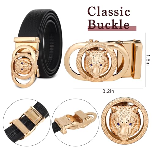 Image of Aurolran Men&Womens Leather Dress Belt Business Automatic Buckle Belt Color-Black Silver Gold