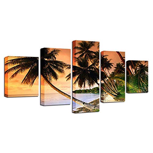 Tableau mural sur toile palmiers et mer 5 pièces sans cadre moderne