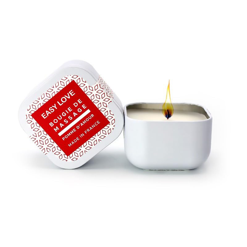 Bougie de Massage Easy Love – Parfum Pomme d’Amour – 54g – Huile de Massage Gourmande Tiède – Made in France – Ingrédients Naturels – Format Nomade – Sensualité et Détente
