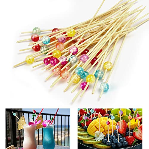 DIKEBAO 100 Pcs Brochetas Cocktail 12 cm Palitos de Madera para Pinchos con Adorno Acrílico Palillos para Aperitivos Decoraciones para Cócteles Aperitivos Fruta Pasteles para Fiesta Boda Reunión Cover