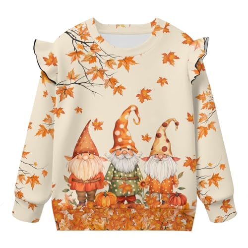 Girls Crewneck Pullover Sweatshirt 1-8T Thanksgiving Kids Casual Sweatshirt Ruffle Long Sleeve Shirt Clothes