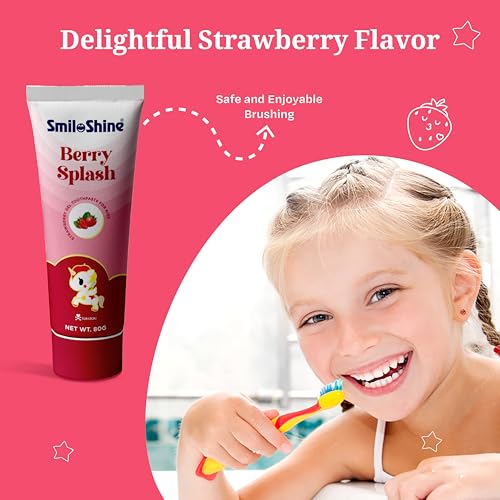 Image of SmiloShine kids toothpaste 2-5 years 80g x 3 Pack Plaque Removal, No Artificial Flavors, Prevents Cavities, Effective Oral Care (Strawberry)