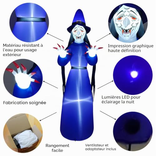 Sorcière Halloween Gonflable Lumineuse 10ft Décoration Extérieure Imperméable