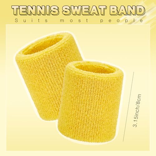 Image of WILLBOND 8 Pack Wrist Sweatbands Sports Wristbands Tennis Sweatbands Neon 80s Thick Cotton Gymnastics Sweat Band Athletic Football Soccer Sports Wristband for Men Women Party