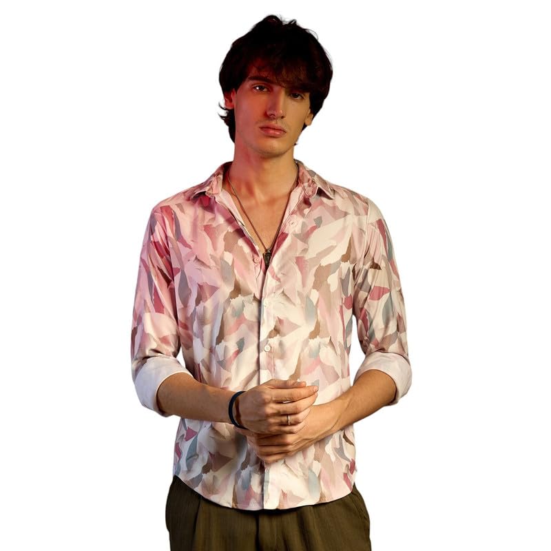 Image of CAHOOT Men's Foliage Strokes Shirt for Casual Wear | Spread Collar | Long Sleeve | Button Closure | Shirt Crafted with Comfort Fit for Everyday Wear