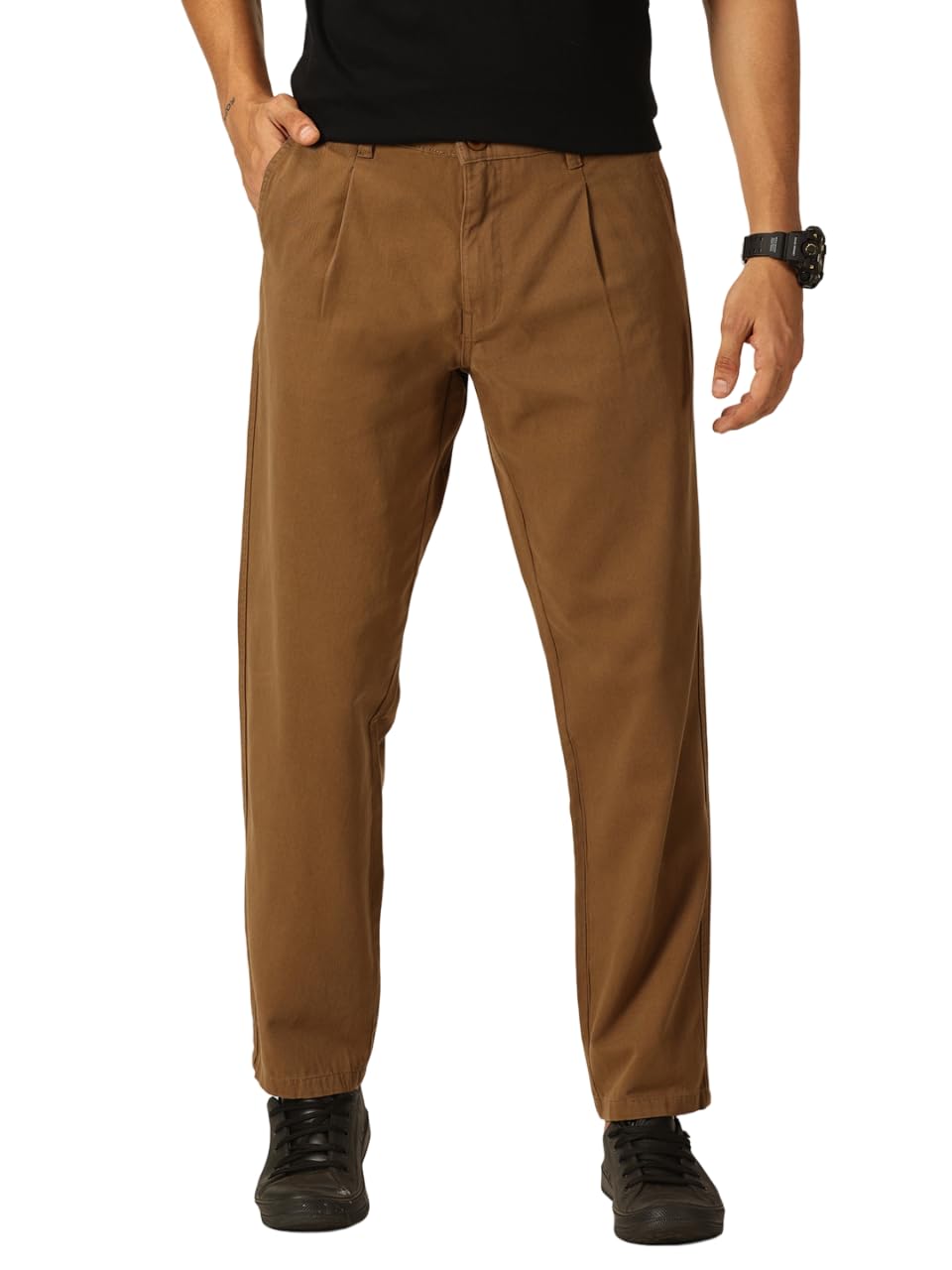 Men's | Solid | Light Weight | Breathable Fabric | 4 Pocket | Mid Rise | Relaxed Fit | 100% Cotton | Button Waist | Chino Trouser | Pants