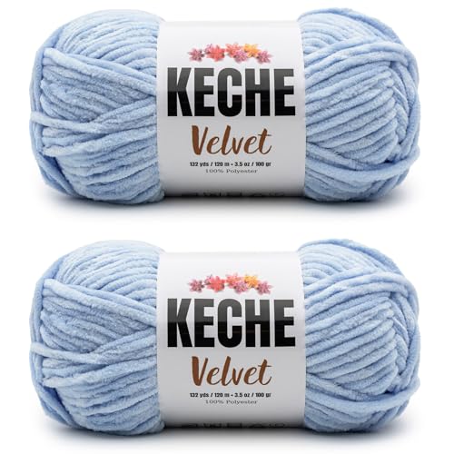 Image of Keche Velvet Yarn for Crocheting, Soft Chenille Bulky Baby Blanket Amigurumi Yarn 2x100 gr (2x132 yds) (2 Skeins) Light Blue