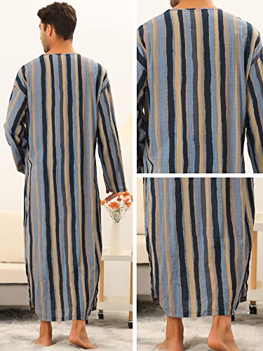 Lars Amadeus Striped Nightshirt for Men's Long Sleeves Button Down Nightgown Henley Shirts with Pockets4